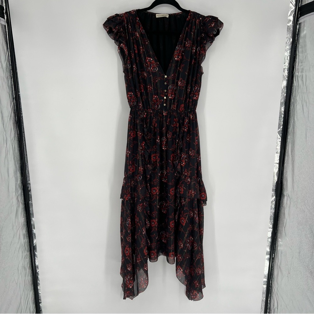 Ulla Johnson Ciel Silk Floral and Metallic Midi Dress Size 4 - Picture 3 of 12